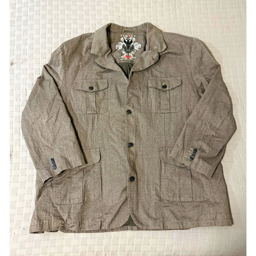 SYNRGY DXL Big & Tall Mens 56R Gray Herringbone Button Blazer Sport Coat Jacket